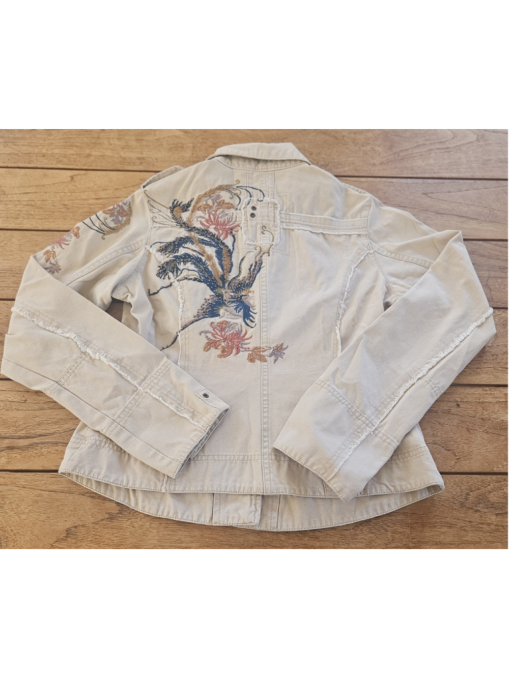 Vintage Passport Embroidered Phoenix Jacket Tan Boho Y2K Size M